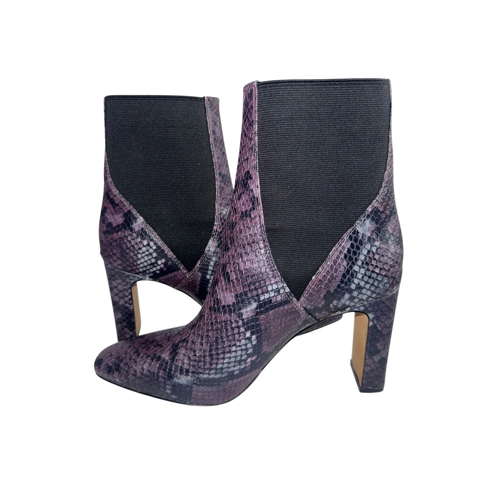 Vince Camuto Seeana Booties Women 9 Purple Snakeskin Leather Block Heel EUC - Picture 7 of 10